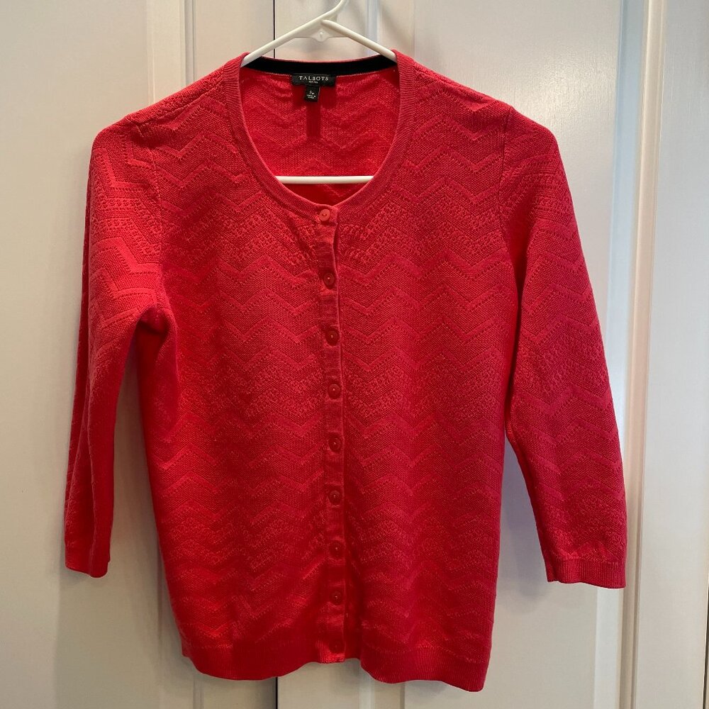 EUC Talbots Petites Coral Sweater, 3/4 Sleeve, Chevron, Cotton/Rayon, Petite Sml